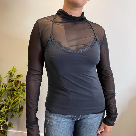 Sarah Pacini Sheer Mock Neck Long Sleeve -S- - Picture 2 of 7